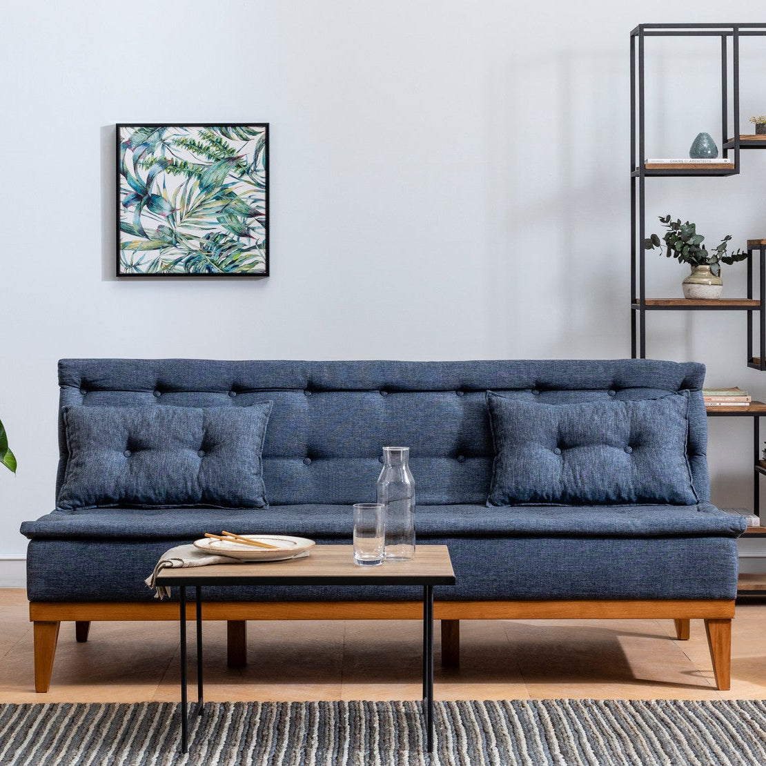 Fuoco Dark Blue 3Seater Sofa Bed Large PullOut Couch for Guests
