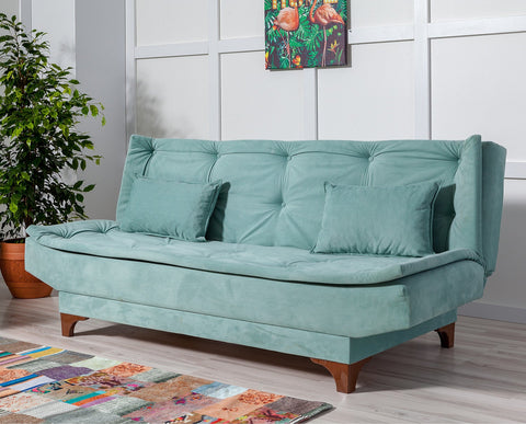 Kelebek - Sea Green 3-Seater Sofa Bed | Large Pull-Out Couch for Guests