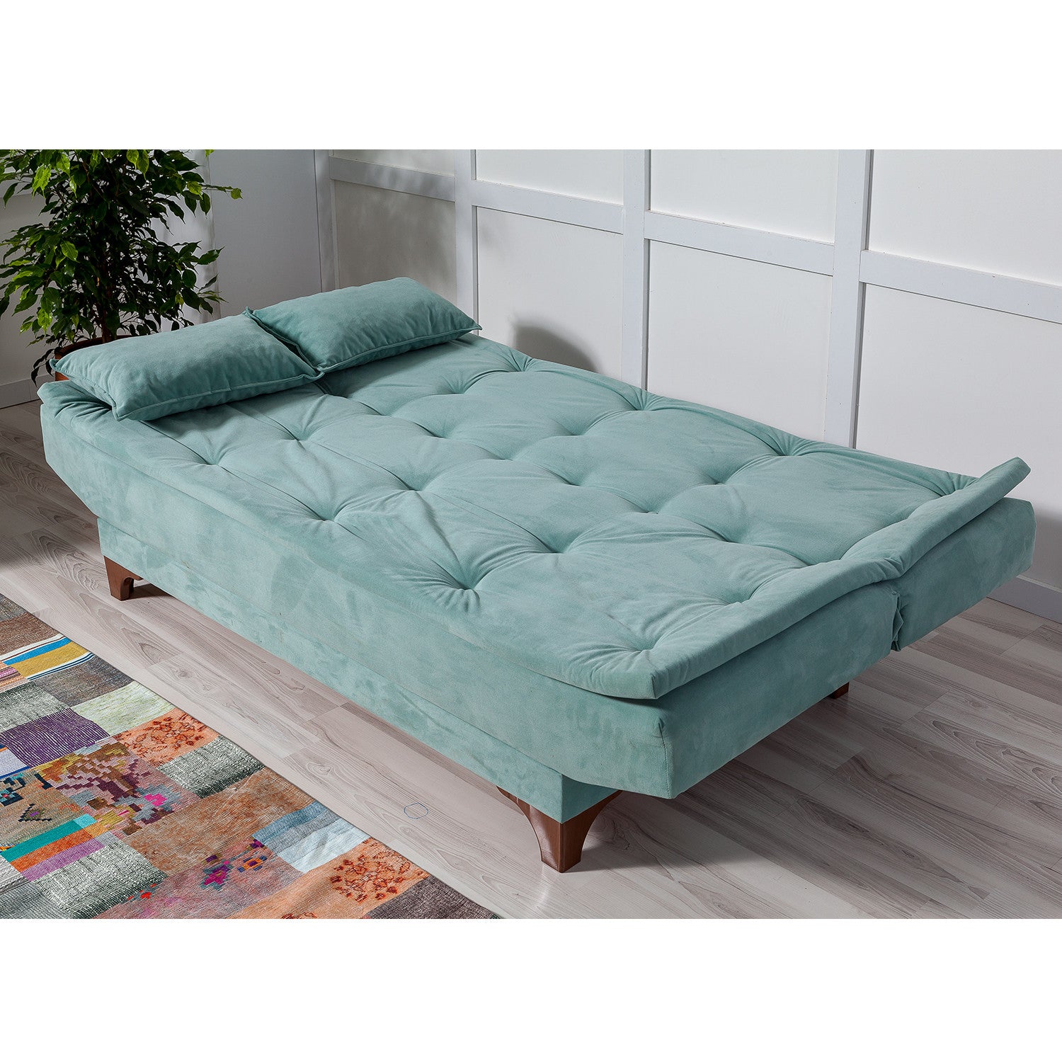 Kelebek - Sea Green 3-Seater Sofa Bed | Large Pull-Out Couch for Guests