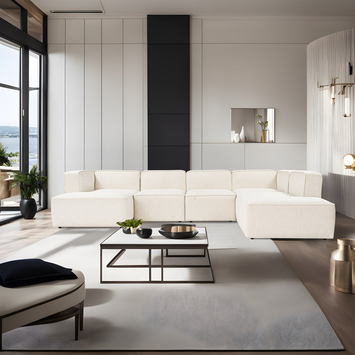 More Cream L Shape Corner Sofa Designer Sectional for Living Room