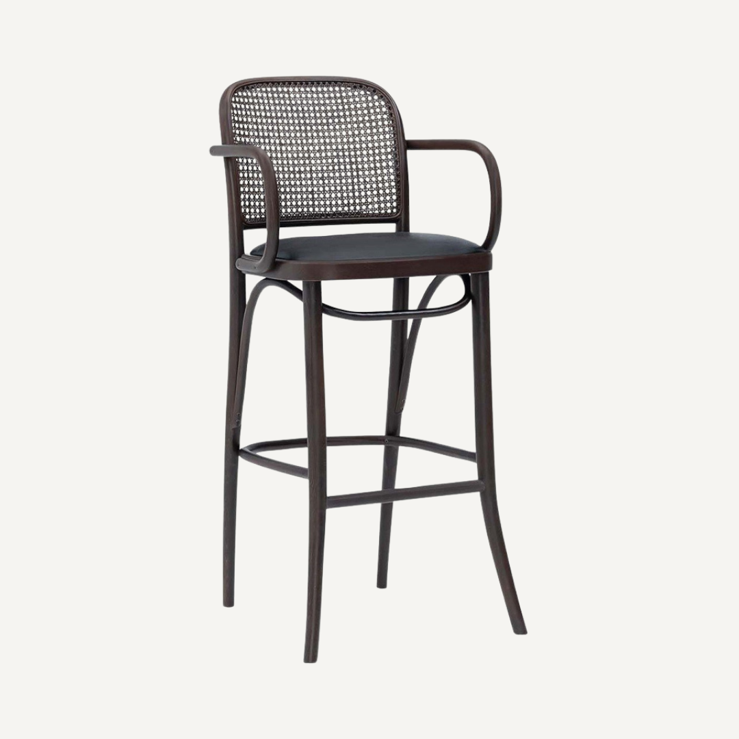 Tabouret de bar avec dossier et AVEC accoudoirs en cannage Amber