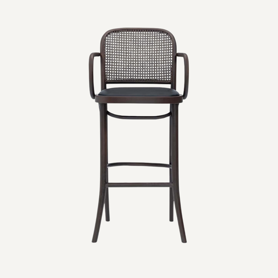 Tabouret de bar avec dossier et AVEC accoudoirs en cannage Amber