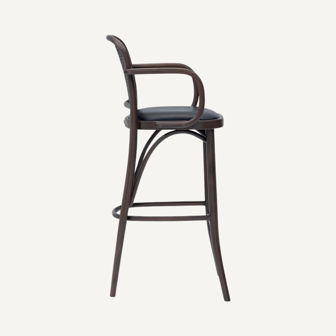 Tabouret de bar avec dossier et AVEC accoudoirs en cannage Amber