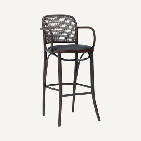 Tabouret de bar avec dossier et AVEC accoudoirs en cannage Amber