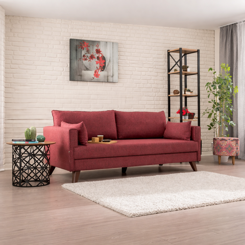 Bella  Claret Red 3-Seater Sofa Bed - | Large Pull-Out Couch for Guests
