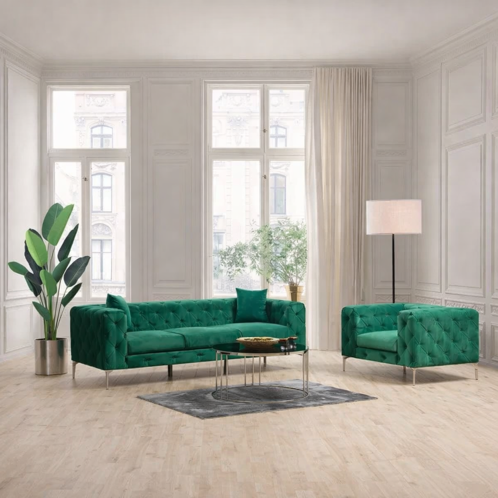 Como Green 3 Seater Sofa | Comfortable Tufted Modern Couch