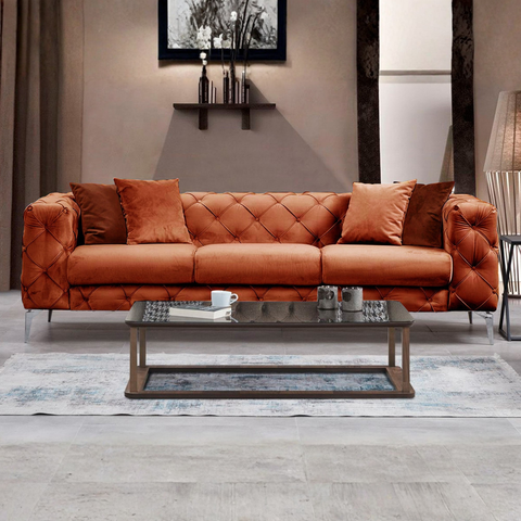 Como Orange 3 Seater Sofa | Comfortable Modern tufted sofa
