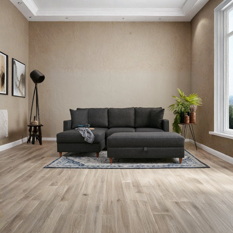 Eva – Anthracite L Shape Corner Sofa | Designer Sectional for Living Room