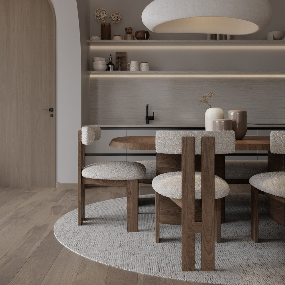 Wood and boucle wool chair LUNA