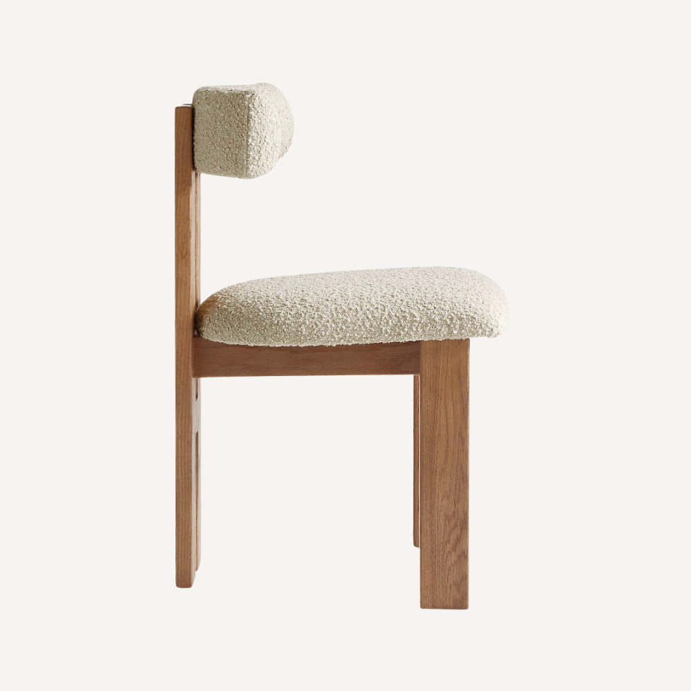 Wood and boucle wool chair LUNA