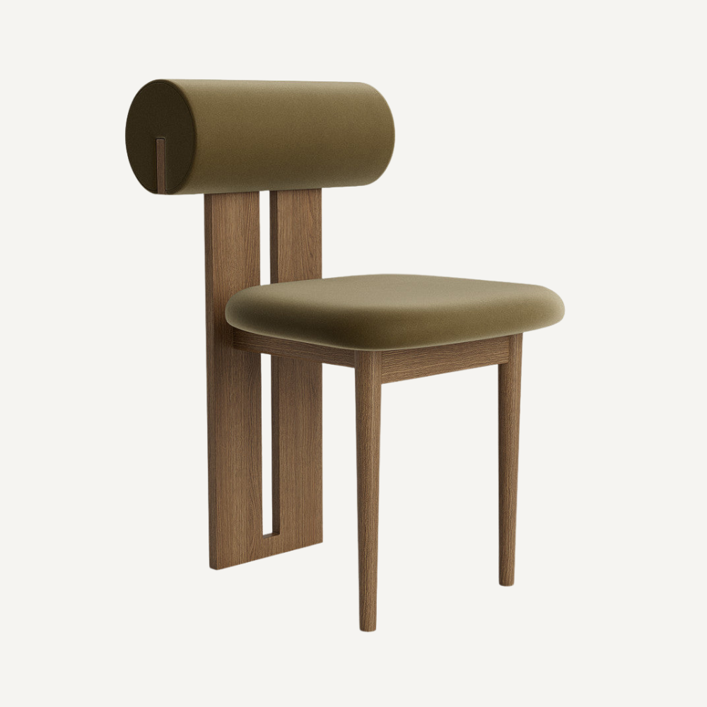 Design chair in wood and bouclé wool AMSI