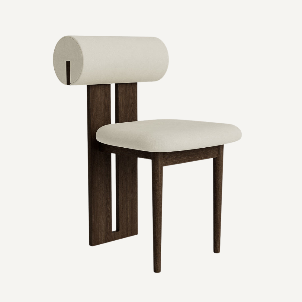 Design chair in wood and bouclé wool AMSI