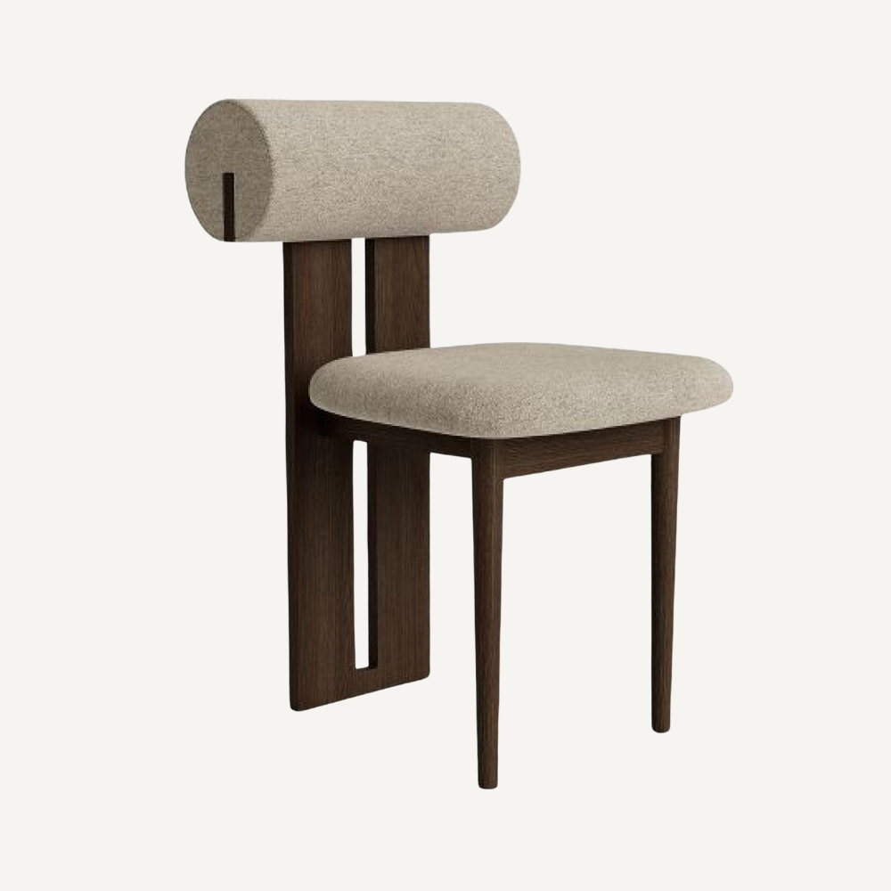 Design chair in wood and bouclé wool AMSI