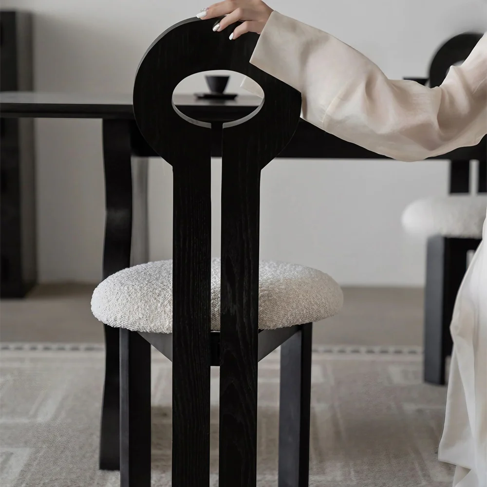 Design chair in wood and boucle wool GALICIA