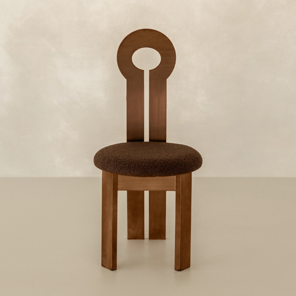 Design chair in wood and boucle wool GALICIA
