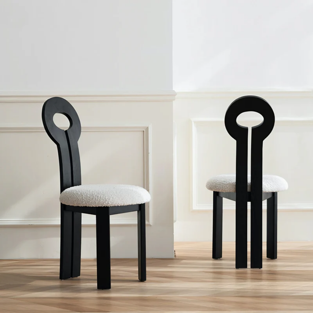 Design chair in wood and boucle wool GALICIA