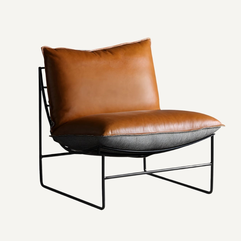 Metal and leather lounge chair MANHATTAN