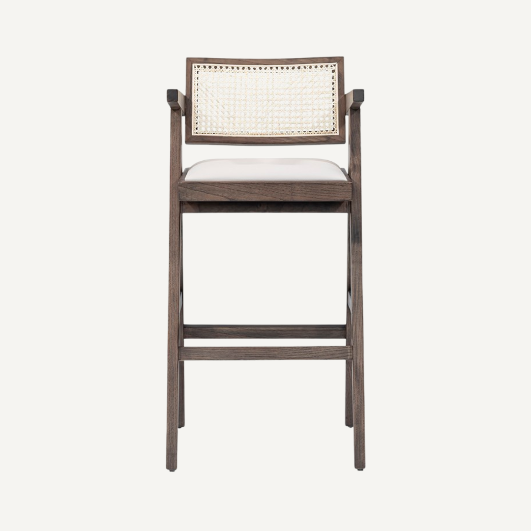 Chaise de bar en bois et cannage Mansfield