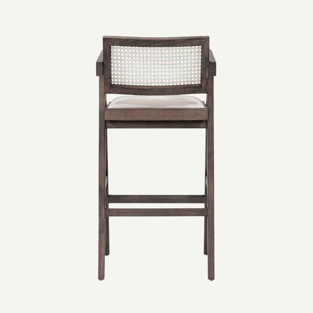 Chaise de bar en bois et cannage Mansfield