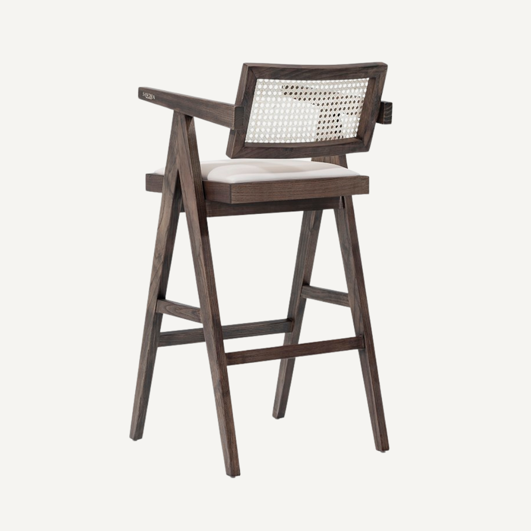 Chaise de bar en bois et cannage Mansfield