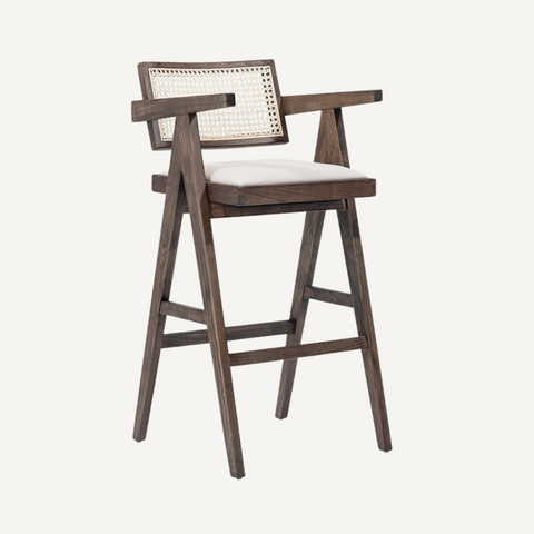 Chaise de bar en bois et cannage Mansfield