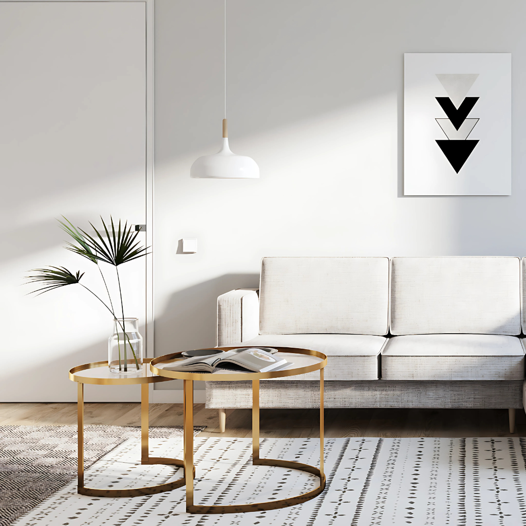 Set van twee salontafels AULA in koper en glas 
